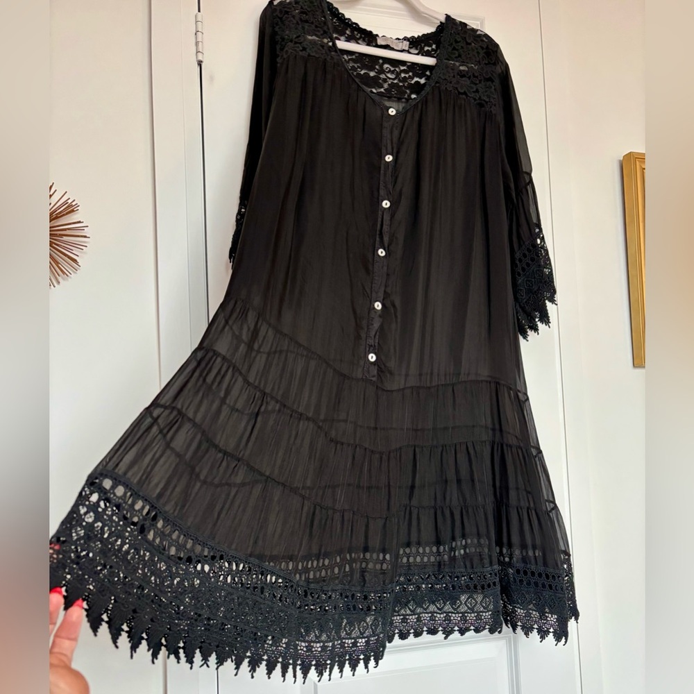 ‼️ SOLD 🛍️ 100% Silk LARA GUIDOTTI Elegant Black Lace Dress Made in Italy - Picture 6 of 14